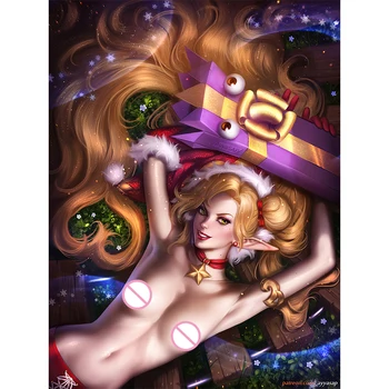 Печать на холсте игра золотой Подарок Эльф Джинкс обнаженная сексуальная девушка художественный плакат 40x60 50x70 60x90 на заказ гостиная спальня подвесная картина