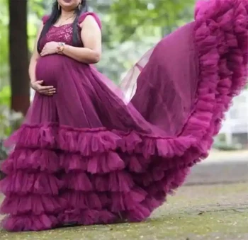 Платье для беременных кружевные платья Макси Женская одежда фотография Платье для беременных для фотосессии пушистое