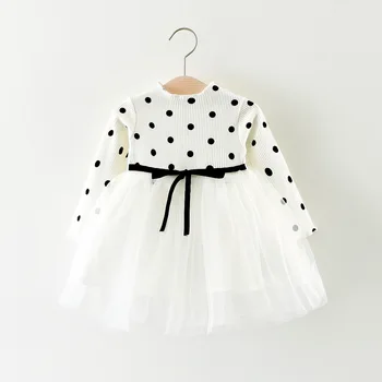 Платье для девочек Новая осенне-весенняя одежда для девочек Детские платья-пачки в горошек с длинным рукавом Детское кружевное платье