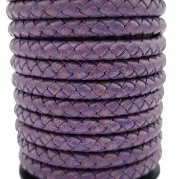 Плетеный кожаный ремешок Aaazee 6 мм, тканый Сложенный кожаный шнур для завязывания боло, для изготовления браслета, фиолетовый цвет, потертый