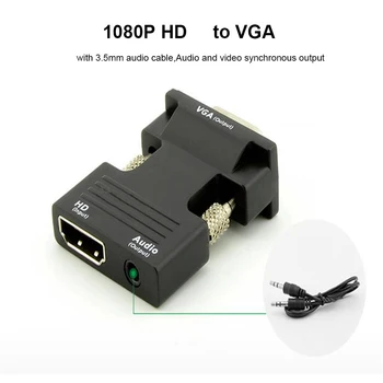 Преобразователь Выходного сигнала 1080P с Поддержкой Аудиоадаптера HDMI-Совместимый Женский Конвертер VGA в Мужской Адаптер VGA для телевизора Ноутбука