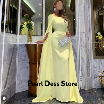 Простое Желтое Шифоновое Вечернее платье 2023 года из Саудовской Аравии Русалка Бальное платье с длинными рукавами Вечернее платье для вечеринки