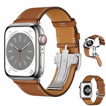 Ремешок из натуральной Кожи Для Apple Watch Band 49мм 45мм 44мм 42мм 41мм 40мм 38мм Браслет Correa iWatch Ultra 9 8 7 6 5 4 SE2 Ремень