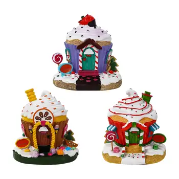Рождественская светящаяся статуэтка дома, рождественский орнамент, миниатюрный домик в форме мороженого