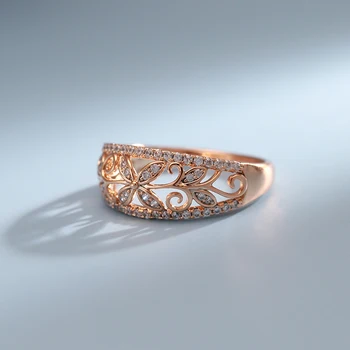 Роскошные женские кольца с геометрическим полым цветком и натуральным цирконием из золота 585 пробы, винтажные ювелирные украшения, элегантное кольцо для повседневной носки