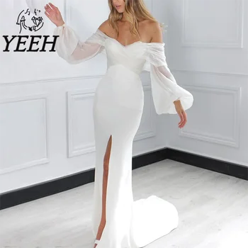 Свадебное платье YEEH с длинными пышными рукавами и открытыми плечами, свадебное платье в стиле русалки со шлейфом Vestido De Noiva для невесты