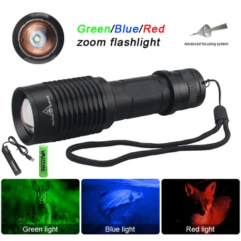 Тактический фонарь зеленого/красного/синего цвета с 1-скоростным масштабированием, охотничий фонарь для кемпинга на открытом воздухе с аккумулятором + зарядное устройство + реле давления
