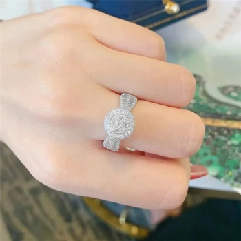 Французское геометрическое круглое кольцо с микро-усыпкой бриллиантами из стерлингового серебра S925 пробы, открытое кольцо, подарок на День Святого Валентина, подарок подруге