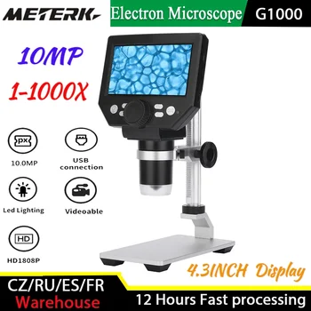 Цифровой Электронный Микроскоп Meterk G1000 4,3-дюймовый ЖК-дисплей с Большим Основанием 10MP 1-1000X Лупа Непрерывного Усиления