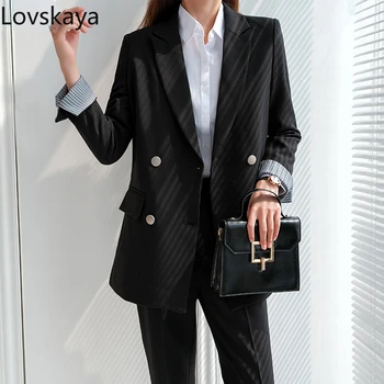 Черный пиджак, женский комплект для интервью, темперамент, повседневный маленький костюм, осенне-зимний профессиональный официальный наряд высокого класса.