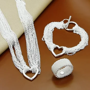 Ювелирные наборы из стерлингового серебра 925 Пробы, Цепочка, ожерелье, браслет, Кольца, набор для женщин, Свадебные Оригинальные дизайнерские подарки