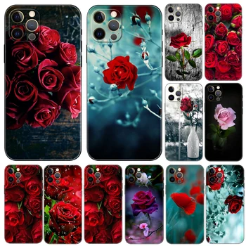 Ярко-красные розы чехол для телефона iphone 14 2020se 6 6s 7 8 plus x 10 XR XS 11 12 13 mini pro MAX мягкая черная задняя крышка из тпу